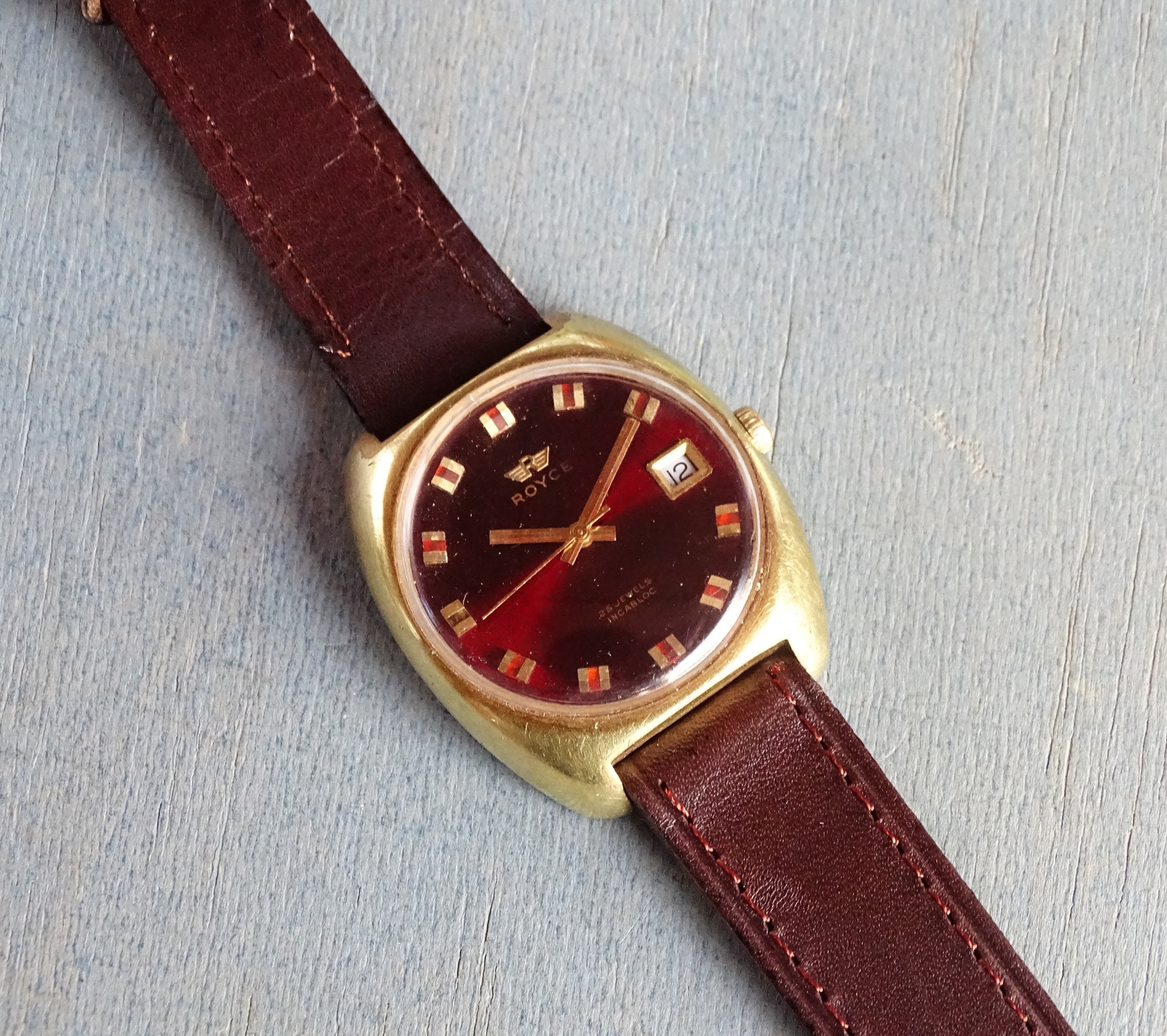 Very Rare Vintage Swiss Made Automatic Watch Royce gold Plated Incabloc Men s Watch swiss Made Watch men s Wrist Watch red Dial retro Watch Etsy