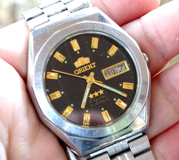 腕時計 ORIENT オリエント 自動巻き ヴィンテージ オリエント スリースター クリスタル SAB06006D8-B 青文字盤