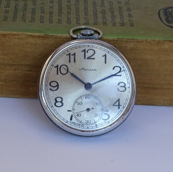 Seltene Vintage Taschenuhr Molnija Silver Dial, Vintage Herren  