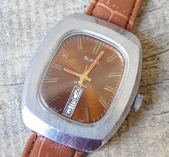 Rare Russian Watch Slava with Date and Day Vintag… - image 2