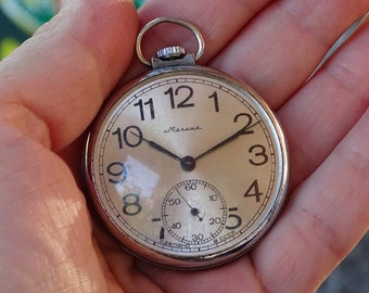 Rare Vintage Pocket Watch Molnija Silver Dial,Vintage Men&#39;s Pocket watch, Retro Watch Molnia, Working Old Mechanical Watch