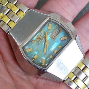Very Rare Vintage Automatic Watch Orient Octagonal, Working Japansee watch, Men's wrist watch, Unique watch, Blue Mother-of-pearl dial