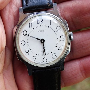 Vintage watch Pobeda, Vintage Men&#39;s watch, Retro watch, Mechanical wrist watch, Working watch, Old watch 70s