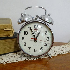 Vintage Alarm Clock White Dove, Double Bell Clock, Old Mechanical Clock, Retro Clock, Collectible Clock