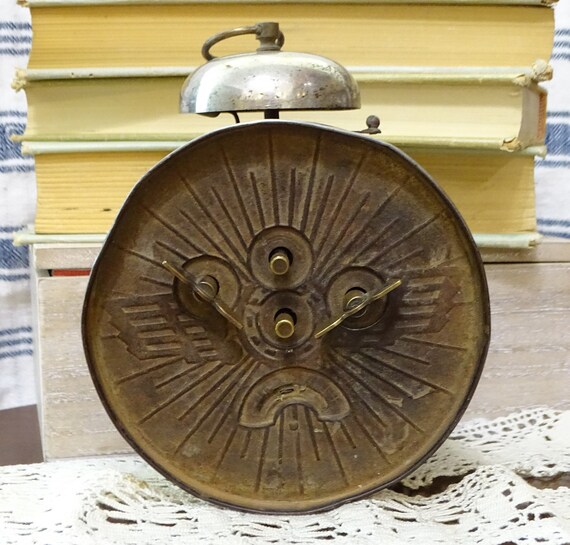 Réveil Mécanique Vintage Globe - Laiton Doré - Allemagne - Fonctionne - Voir Vidéo