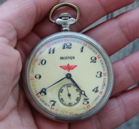 huella micrófono Brillante Reloj de bolsillo ruso vintage Molnia Train reloj de bolsillo - Etsy España