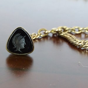 Rare Antique Pocket Watch Chain Agate and Cameo, Unique Watch Chain,Vintage Gold Pocket Watch Chain, Pocket Watch Holder, Gift for Men Brass