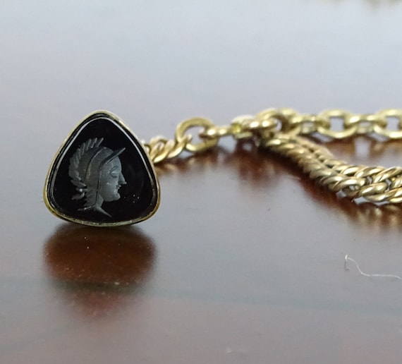 Rare Antique Pocket Watch Chain Agate and Cameo, … - image 1