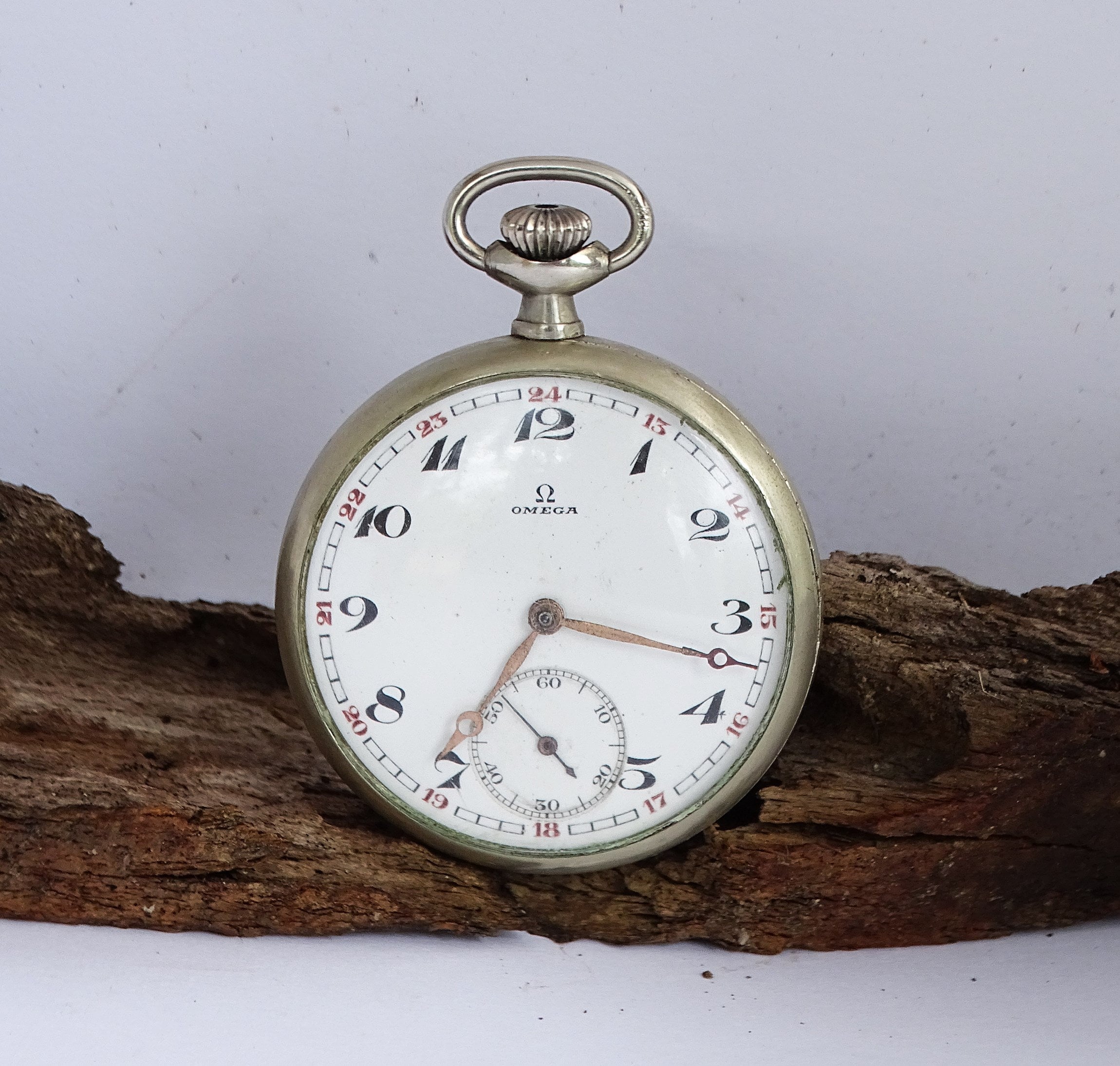 希少なスイス製懐中時計オメガ-1929、機能的なアンティーク懐中時計