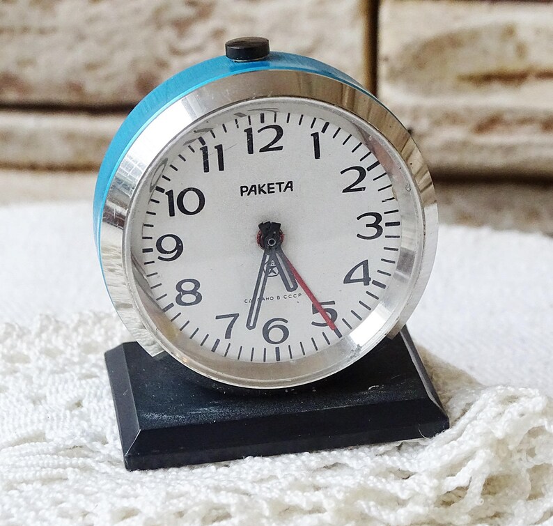 Rare Russian Vintage Alarm Clock Raketa Mini Travel Image 0