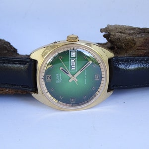 Rare vintage watch Slava-26 jewels, Automatic men&#39;s watch, Green dial watch, Men&#39;s Wrist watch, Working watch, Old watch, Goldplated watch,