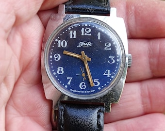 Vintage men&#39;s watch Zim, Vintage Men&#39;s watch,Ret ro watch, Wristwatch, Mechanical wrist watch, Working watch, Old watch, Blue dial watch