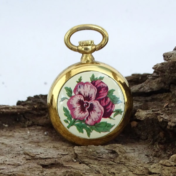 Rare Vintage Women's Watch Pendant  Royal, Working Swiss Made Watch, Ladie's Retro Watch Necklace, Unique Watch. Flower watch, Pansy