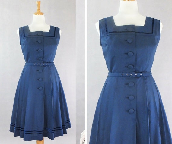 navy blue 50s dress