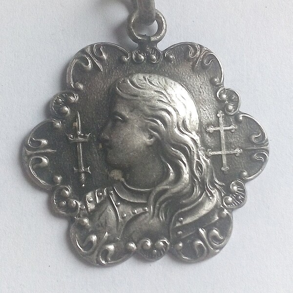 Gorgeous Vintage Medal Pendant St. Joan Of Arc