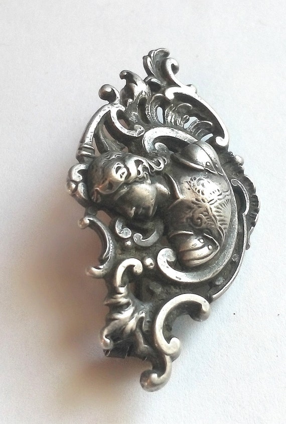 Gorgeous Old Solid Silver Brooch St. Joan of Arc - image 3