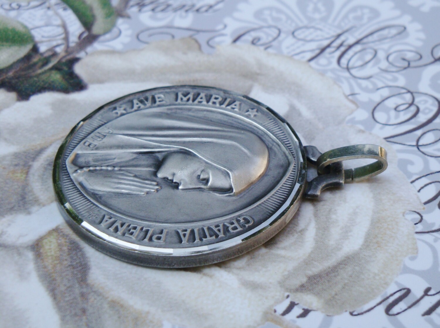 Vintage French Religious Medal Virgin Mary Ave Maria - Etsy
