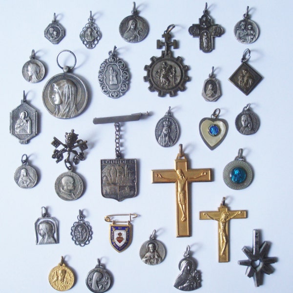 One Lot Old and Vintage Religious Medals And Crucifix