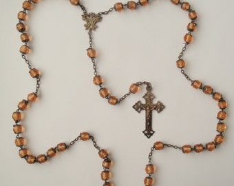 Antique Pink Capped Glass Rosary