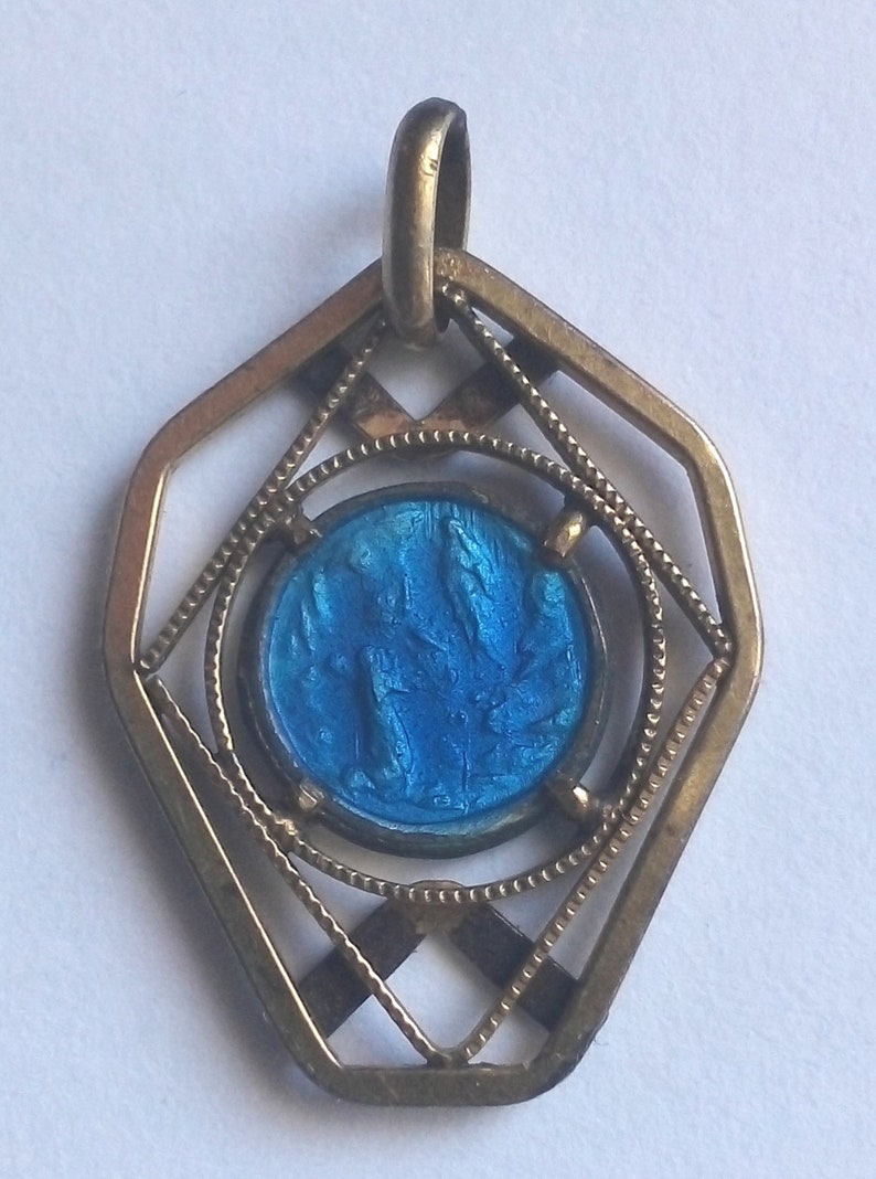 Vintage Blue Enamel Religious Medal Virgin Mary Etsy