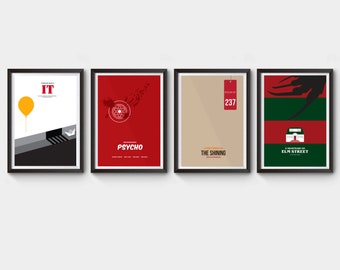 Horror Collection - x 4 prints - It poster, psycho poster, the shining poster, nightmare on elm street poster, minimalist movie poster