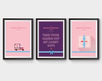 Das Grand Budapest Hotel Filmplakat, x 3 Drucke, minimalistisches Filmplakat, minimales Filmplakat, Filmplakat, Poster, Filmdrucke, Poster