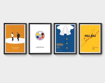 Tarantino Collection - x4 minimal movie posters - kill bill, pulp fiction, reservoir dogs, django unchained - A4, A3 and A2 size film poster