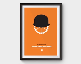 Ein Uhrwerk Orange Filmplakat, minimalistisches Filmplakat - A4, A3 und A2 Format Filmplakat, Geschenke für ihn, Geschenke für sie, Filmplakat