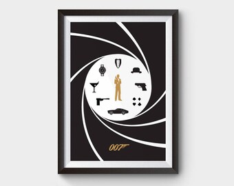 James Bond Movie Poster - minimalist movie poster - A4, A3 and A2 size film poster, Gifts for him, skyfall, spectre, casino royale, 007