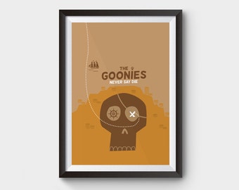 The Goonies - A3 movie, film poster, never say die, one eyed willy, skull island, chunk, treasure, minimalist movie poster, goonies film