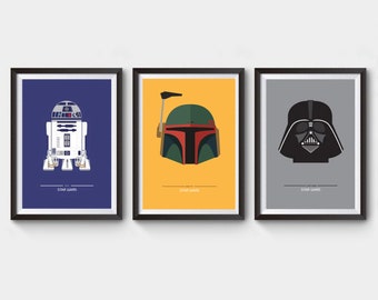 Star Wars Filmplakate - x 3 Poster, Film, Filmplakat, Star Wars, Darth Vader, r2d2, Boba Fett, Mandalorianer, minimalistisches Filmplakat