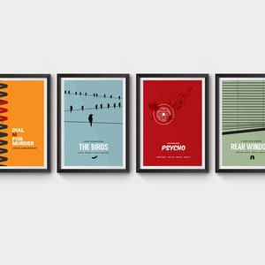 Hitchcock Collection - x4 prints - the birds, minimalist movie poster, rear window poster, alfred hitchcock, movie poster, psycho, film