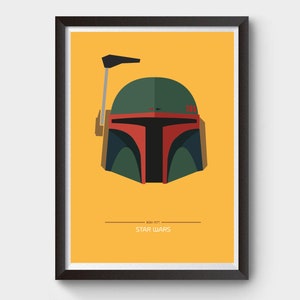 Boba Fett Star Wars poster, print, film, illustration, minimalist movie poster, sci fi, darth vader, stormtrooper, mandalorian poster, r2d2