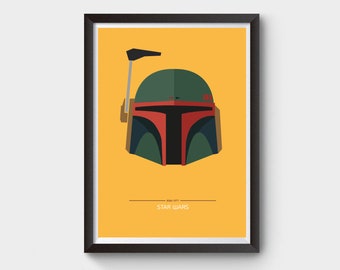 Boba Fett Star Wars poster, print, film, illustration, minimalist movie poster, sci fi, darth vader, stormtrooper, mandalorian poster, r2d2