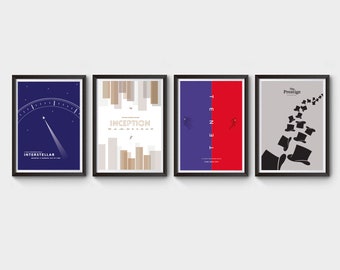 Christopher Nolan Collection - x4 prints - inception poster, tenet poster, prestige poster, interstellar poster, minimalist movie poster