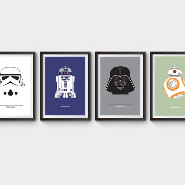 Star Wars Movie Posters - collection of x4 movie posters, film poster, darth vader, r2d2, stormtrooper, bb-8, minimalist movie poster