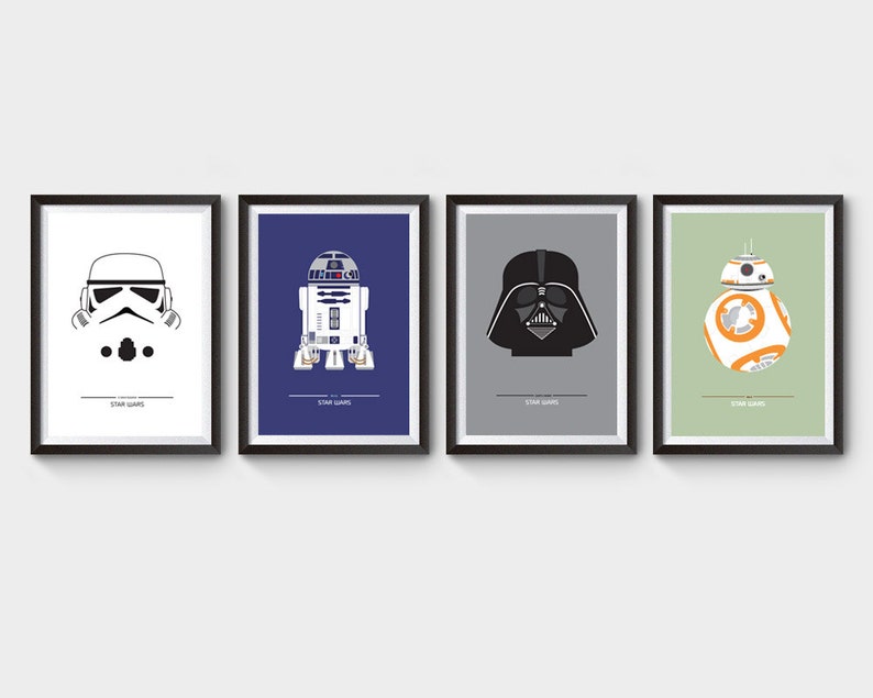 Star Wars Movie Posters collection of x4 movie posters, film poster, darth vader, r2d2, stormtrooper, bb-8, minimalist movie poster image 1
