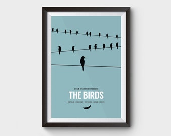 The Birds Movie Poster, minimalist movie poster, A4, A3 and A2 size film poster, Gifts for him, Gifts for her, alfred hitchcock