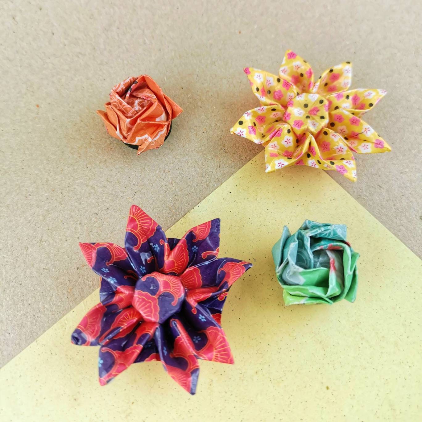 Aimant en Origami - Fleur Papier Durci Rose ou Marguerite Collection Japon Traditionnel