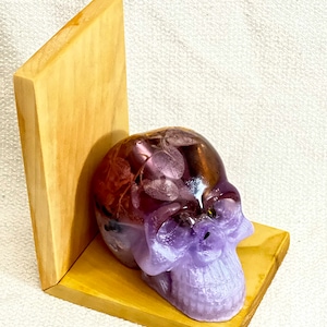 Violet Flowers Skull- unique floral bookend or display piece