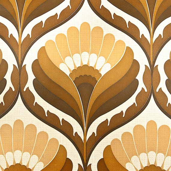 Vintage 1960s Original Geofloral Mid Century Modern Brown Wallpaper Vintage 1960s Original Geofloral Mid Century Modern Brown Wallpaper