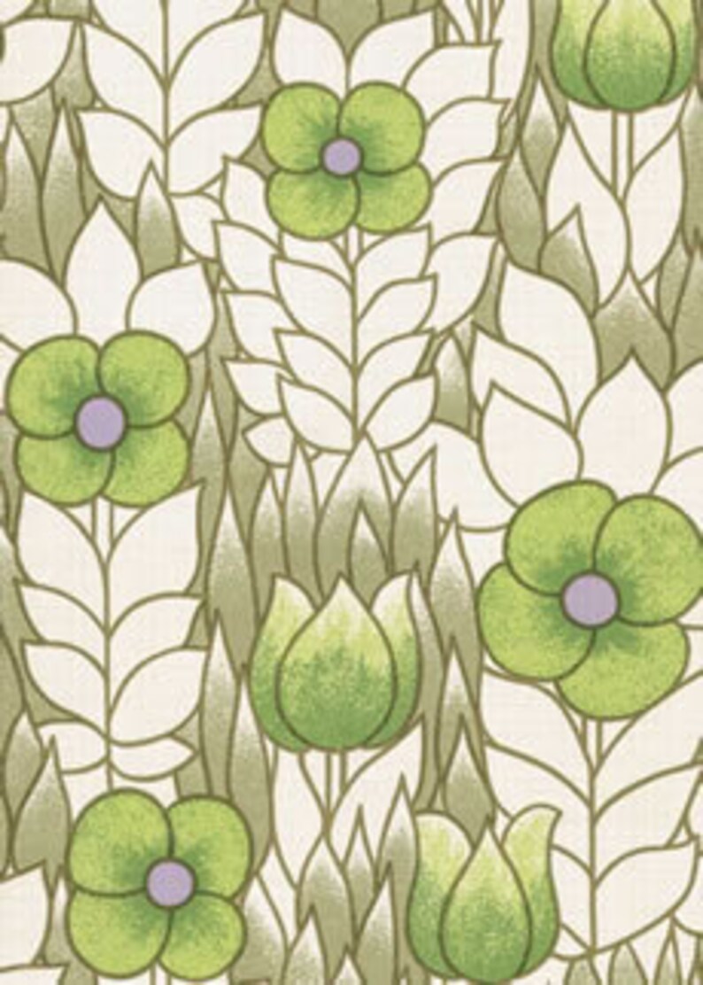 Vintage Original Mod Flowers 1970's Fab Green Etsy