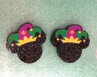 Mardi Gras-Fat Tuesday Minnie Mouse ears earrings