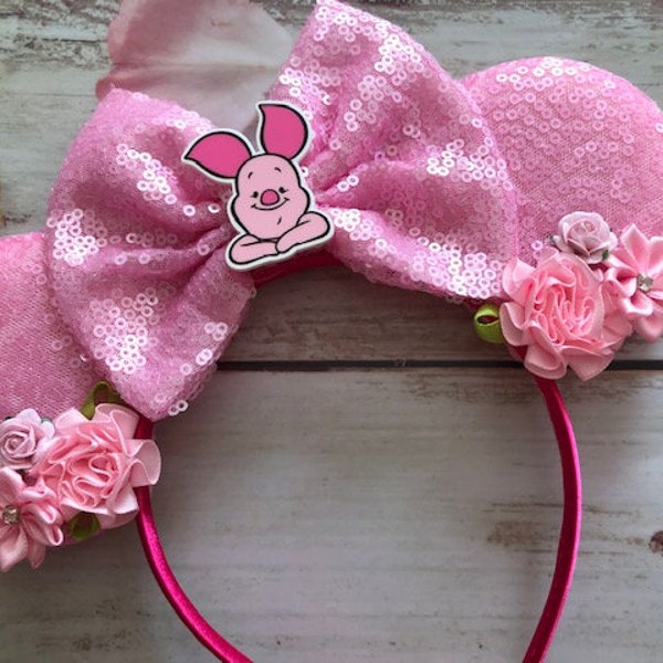 Piglet mouse ears headband- Pink fuzzy mouse ears headband-Halloween costume, dress up