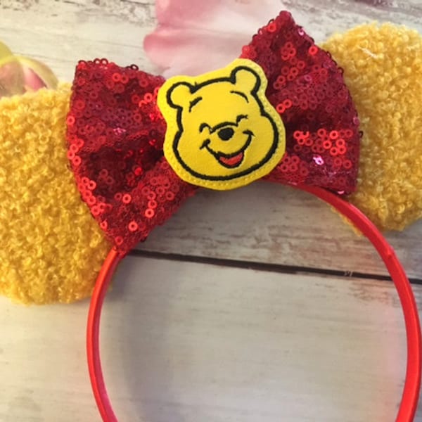 Pooh mouse ears headband-fuzzy mouse ears- Halloween costume, dress up