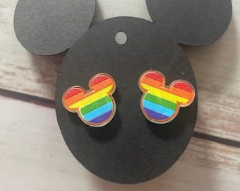 Rainbow Minnie Mouse ears earrings