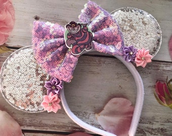 Cheshire Cat Mouse ears headband- Alice in Wonderland- Pink and Purple mouse ears