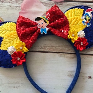 Pinocchio & Jiminy Cricket inspired Minnie Mouse ears headband