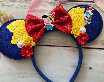 Pinocchio & Jiminy Cricket inspired Minnie Mouse ears headband