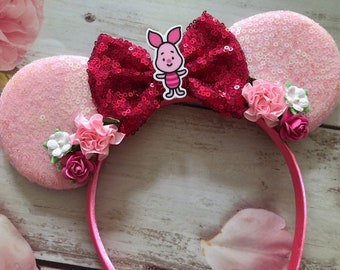 Piglet mouse ears headband- Pink fuzzy mouse ears headband-Halloween costume, dress up